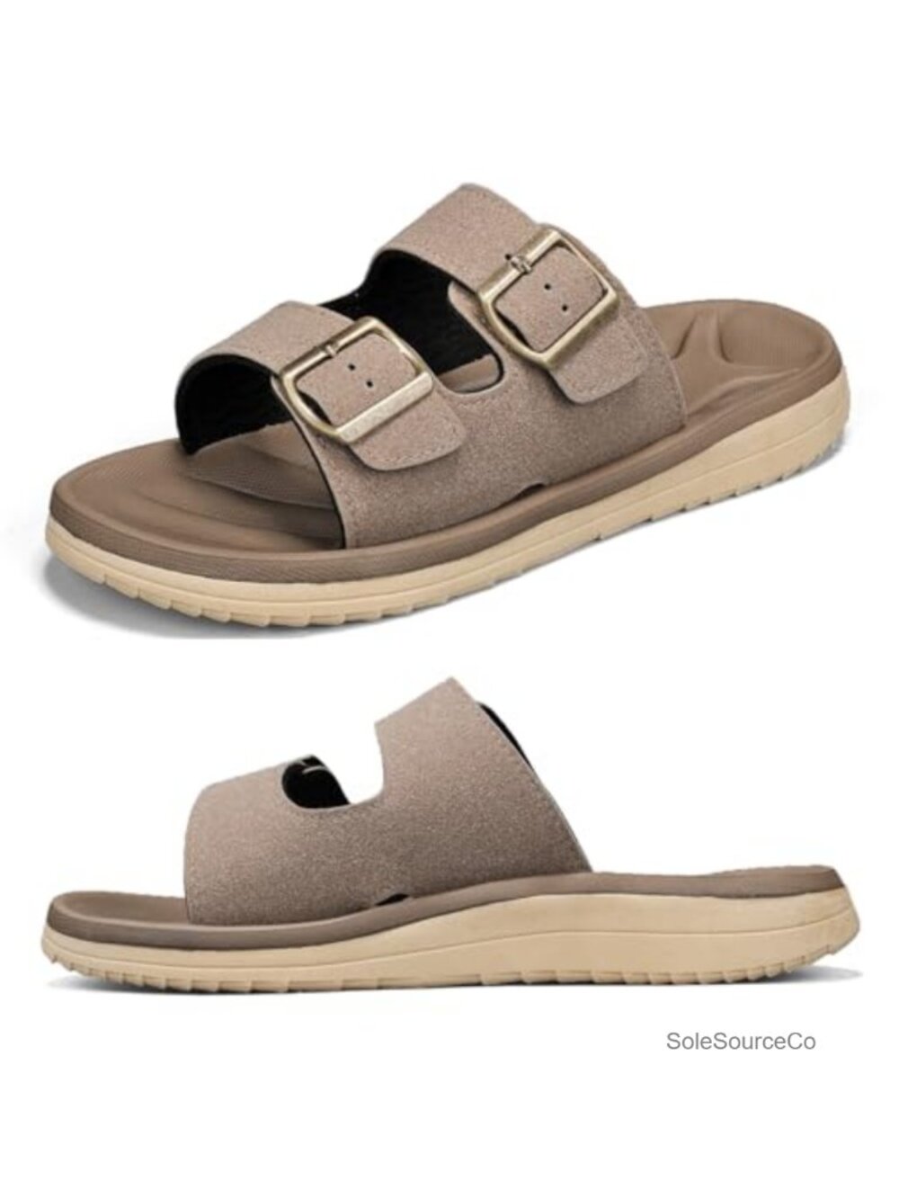 Mens Slide Sandals with Arch Support Adjustable Buckle Straps Comfortable Beach